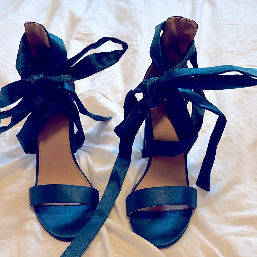 Charlotte Russe Satin Ribbon Tie Heels in Blue